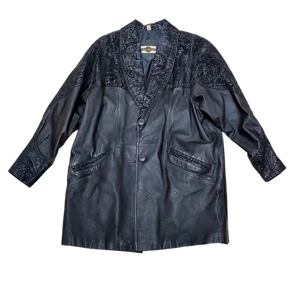 Vtg Outbrook Genuine Leather Mens Large Button Up Jacket - Picture 1 of 11